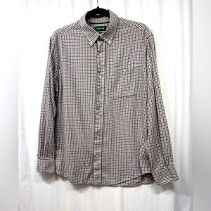 Orvis Classic Fit Button Down Shirt Mens Medium Long Sleeve Plaid Brown Blue
